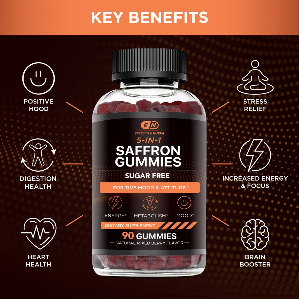 Effective Nutra 5-In-1 Saffron Gummies - Sugar Free Saffron Supplement - (90 Count)
