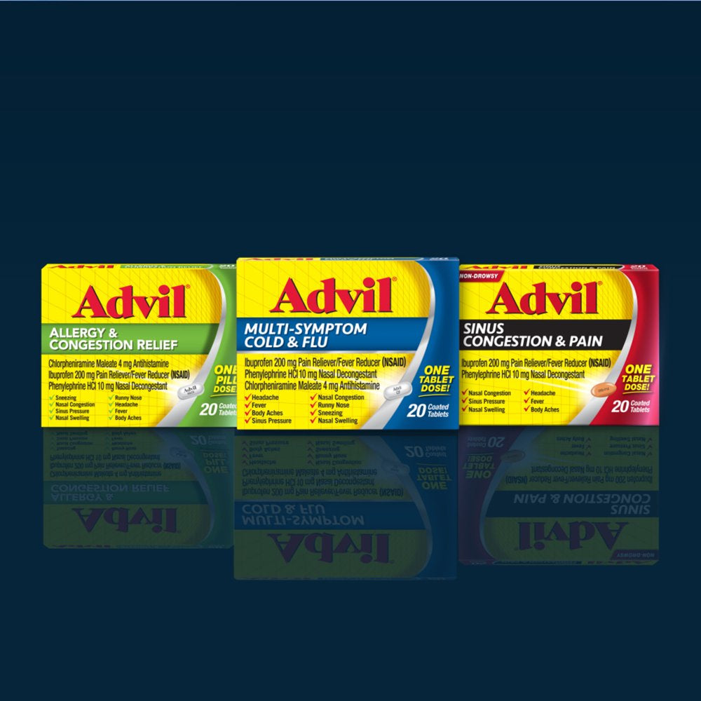 Advil Sinus Congestion and Pain, Sinus Medicine, Pain Reliever and Fever Reducer with Ibuprofen and Phenylephrine Hcl - 20 Coated Tablets
