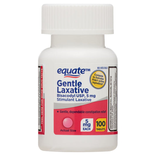 Equate Gentle Laxative Tablets for Constipation, 100 Count, Bisacodyl 5 Mg