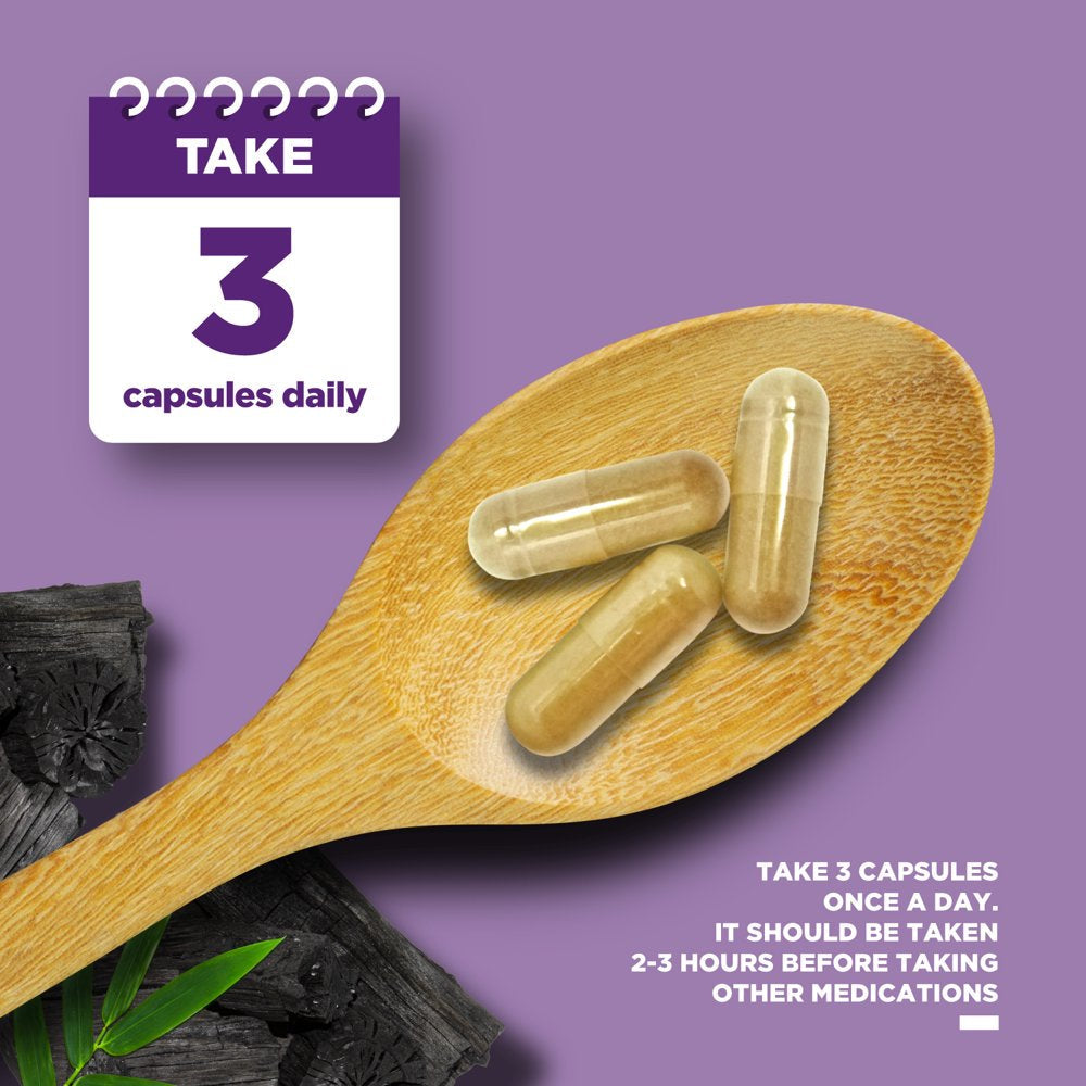 Extra Strength Activated Charcoal Pills - 1200Mg Vegan Activated Charcoal Capsules for Digestive Health & Occasional Upset Stomach Relief for Adults - Coconut Charcoal Supplement for Detox - 1 Month