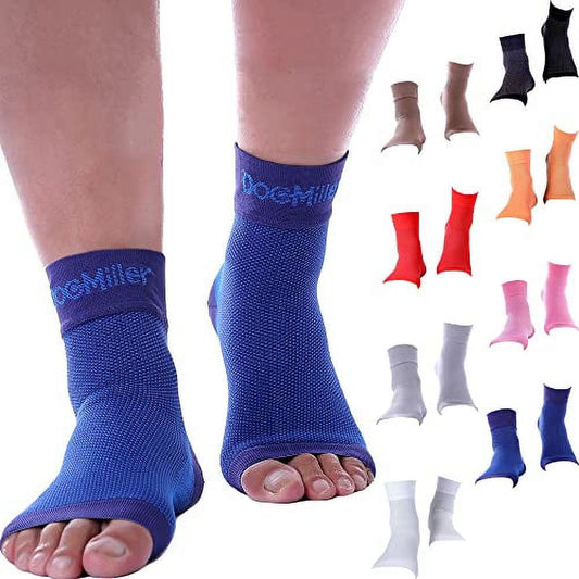 Doc Miller Ankle Compression Sleeve - Heel Brace for Heel Pain - Plantar Fasciitis Foot Wrap for Ankle Support and Neuropathy Relief - 1 Pair Blue Plantar Fasciitis Wrap - X-Large Size