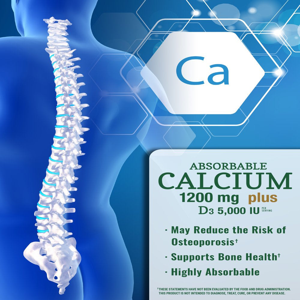 Absorbable Calcium 1200 Mg with Vitamin D3 5000 IU | 120 Softgels | Calcium Carbonate Supplement | Nature'S Truth