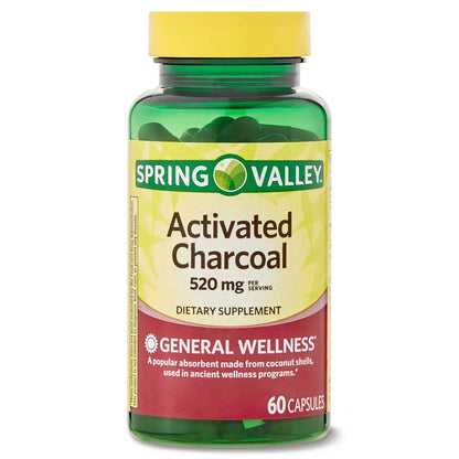 Spring Valley Activated Charcoal Dietary Supplement, 520 Mg, 60 Count