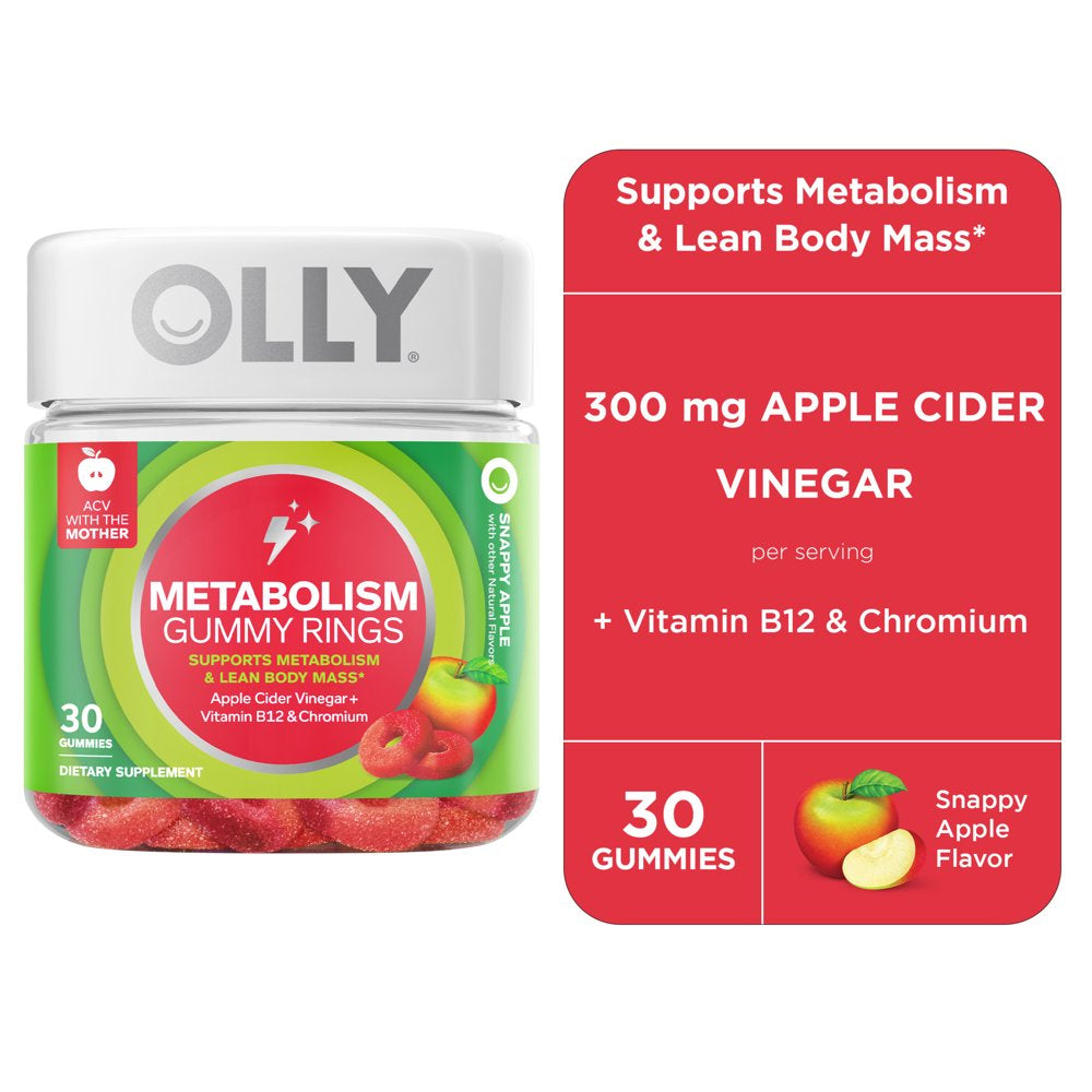 OLLY Metabolism Gummy Rings, Apple Cider Vinegar, B12, Chromium, Apple Flavor, 30 Ct