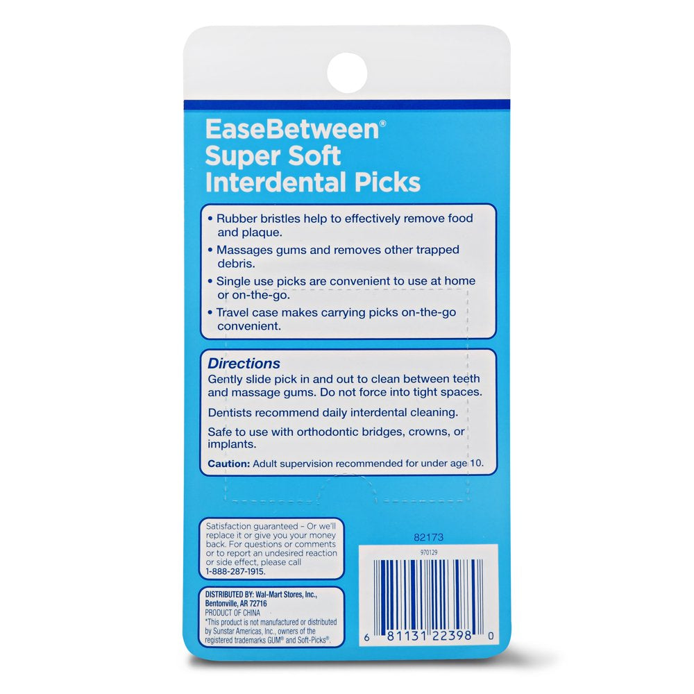 Equate Easebetween Super Soft Interdental Picks, Value Pack with Convenient Travel Case, Flexible Bristles, Standard Teeth Spacing, 50 Count