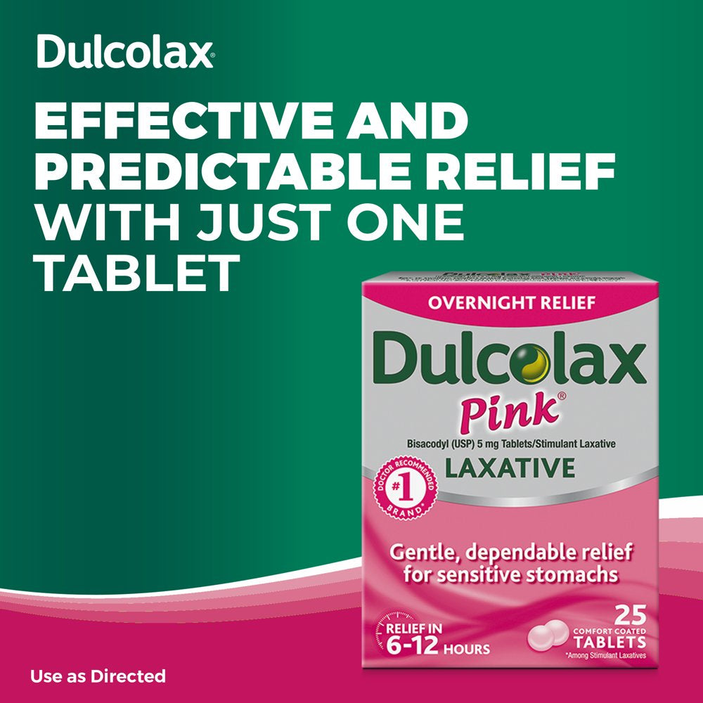 Dulcolax Pink Stimulant Laxative Tablets, Overnight Relief (25Ct)