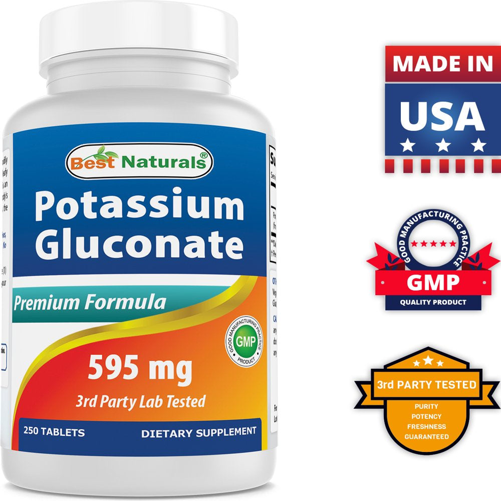 Best Naturals Potassium Gluconate Supplement 595 Mg 250 Tablets