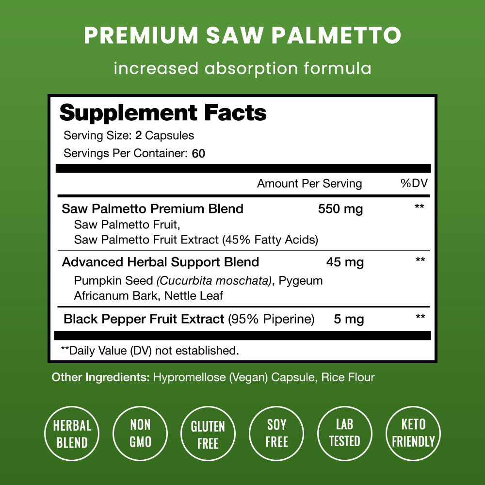 Nutrachamps Saw Palmetto Supplement for Prostate Health [Extra Strength] 600Mg Complex with Extract & Berry Powder - Supports Healthy Urination Frequency, DHT Blocker & Hair Loss Prevention - 120Ct