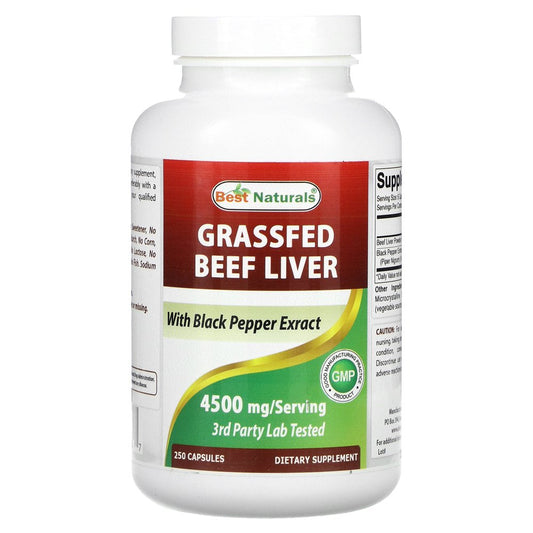 Best Naturals Grassfed Beef Liver, 4,500 Mg, 250 Capsules (750 Mg per Capsule)