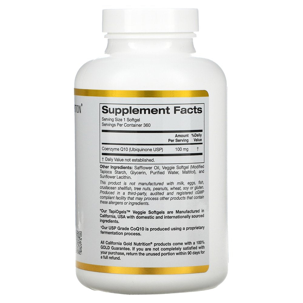 Coq10 100 Mg, Coenzyme Q10 Ubiquinone USP, Supports Mitochondrial Function*, 360 Veggie Softgels