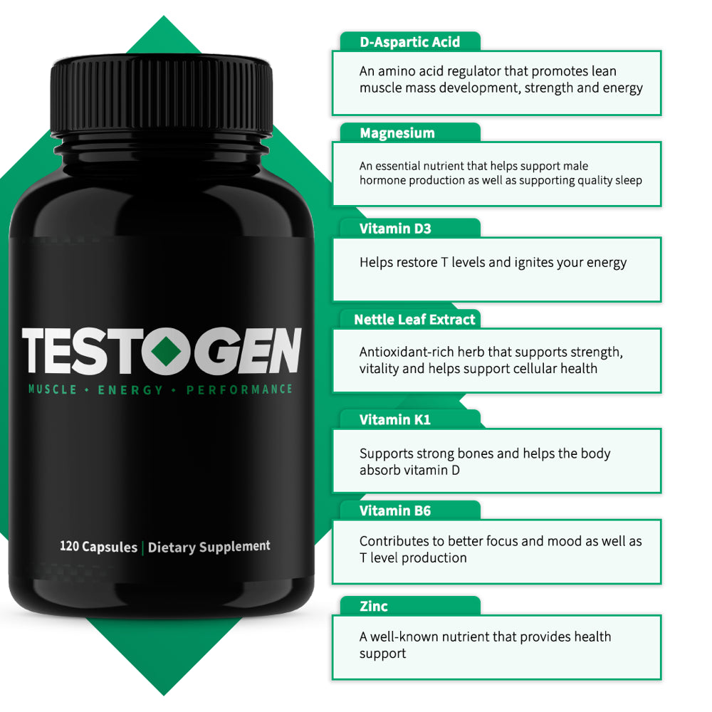 Testogen Testosterone Booster - Muscle, Energy, Performance - Maximum Strength Formula for Men