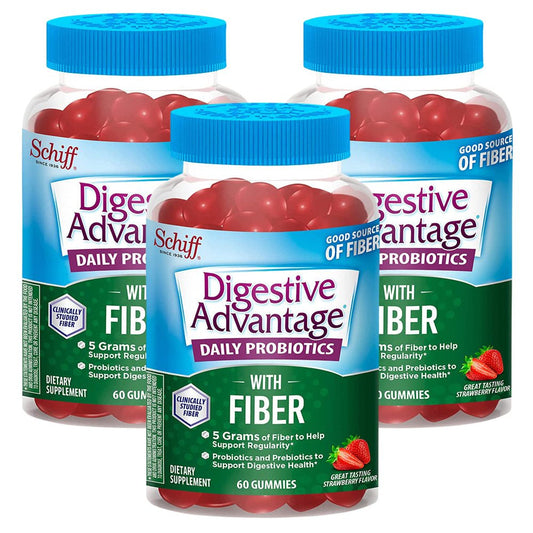 Digestive Advantage Daily Probiotic + Prebiotic Fiber, for Digestive & Immune Health, Strawberry Flavor - 60 Gummies (Pack of 3)