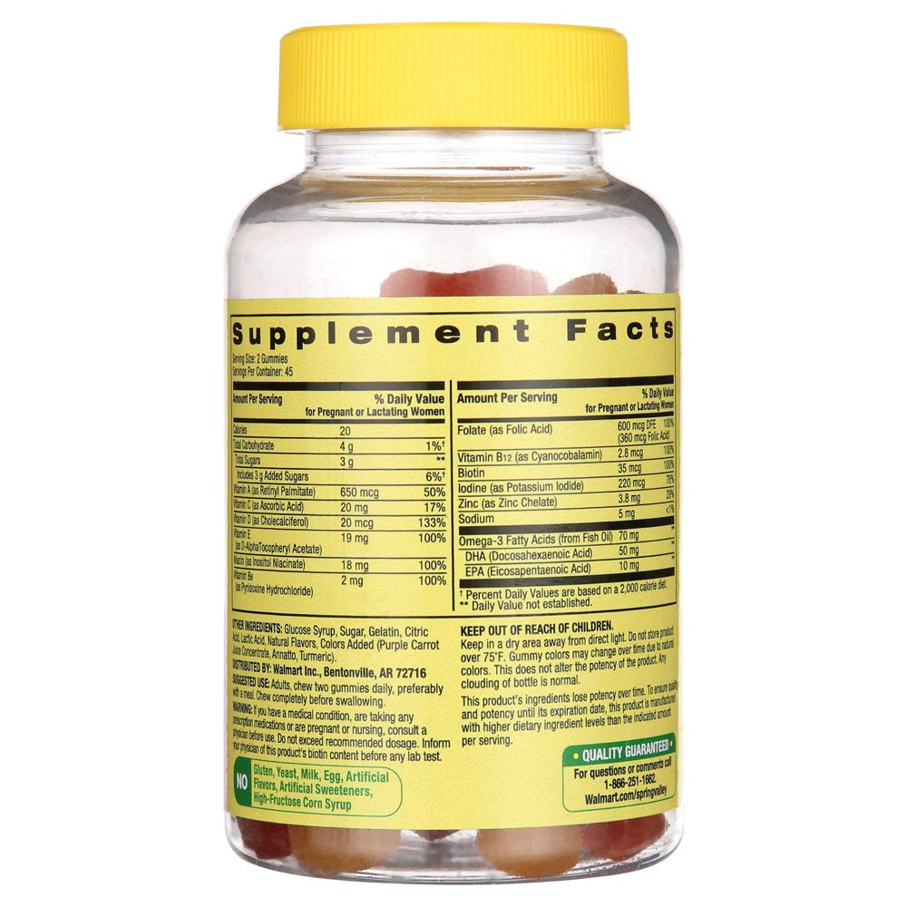 Spring Valley Prenatal Multivitamin Gummies with DHA and Folic Acid, 90 Count