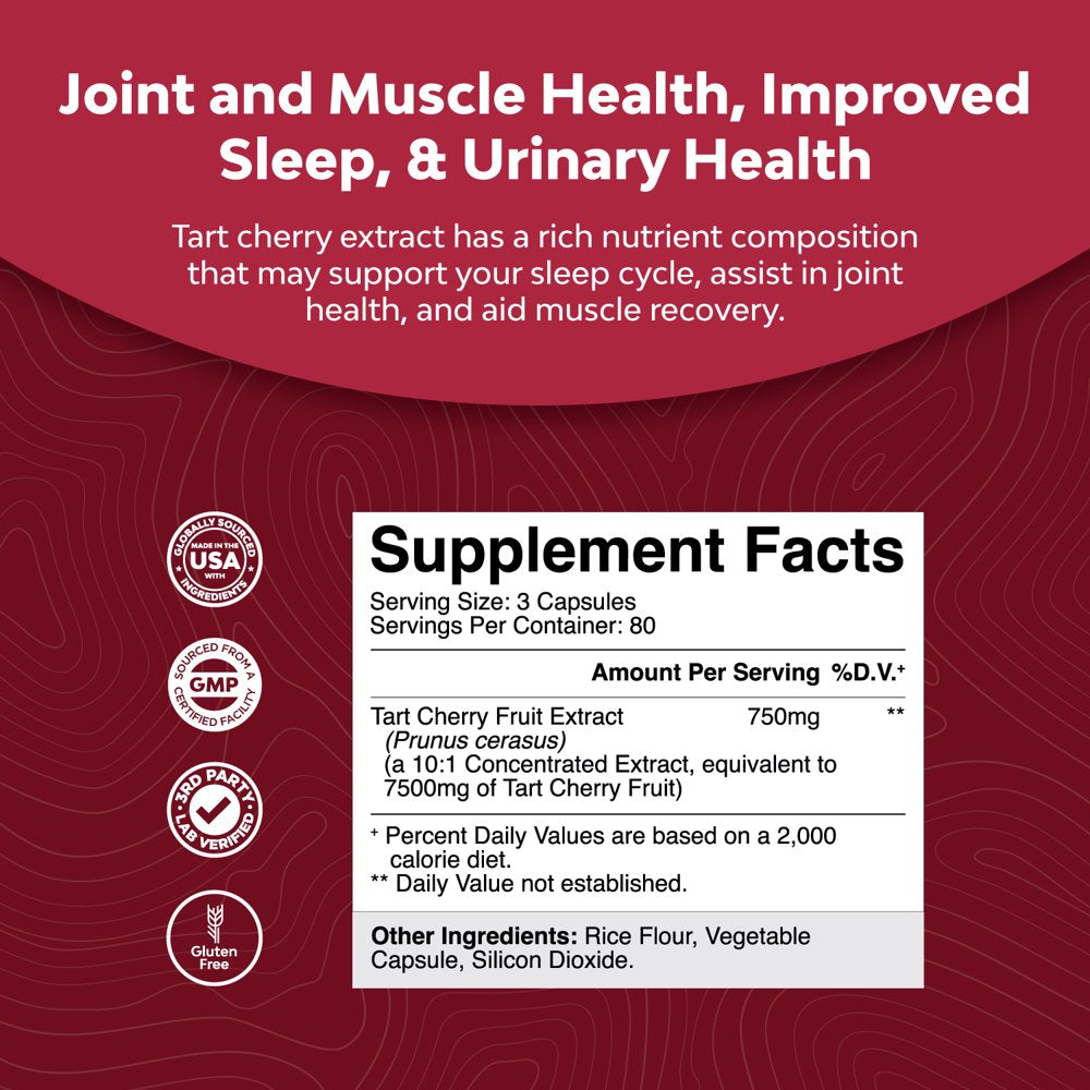 Advanced Tart Cherry Extract Capsules - Extra Strength Tart Cherry Capsules Uric Acid Cleanse and Joint Support Supplement - Muscle Recovery Supplement with Uric Acid Support Polyphenols 240 Capsules