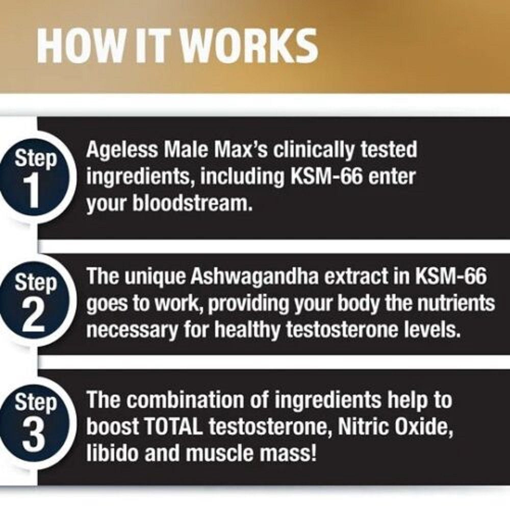 Ageless Male Max - Dietary Supplement for Men - Testosterone Booster - Stamina and Strength Booster - Enhances Muscles and Energy - 60 Caplets