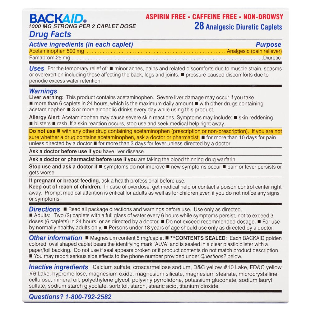 Backaid Max Maximum Strength Pain Relief Caplets, 28 CT