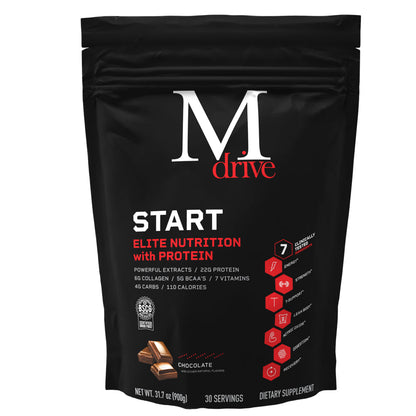 Mdrive Start - Everyday Nutrition & Protein Powder, Reduces Stress, Supports Energy, Strength, Lean Muscle, Digestion, Immune Health, Nitric Oxide and Recovery - Chocolate Mousse 31.7Oz, 30 Servings