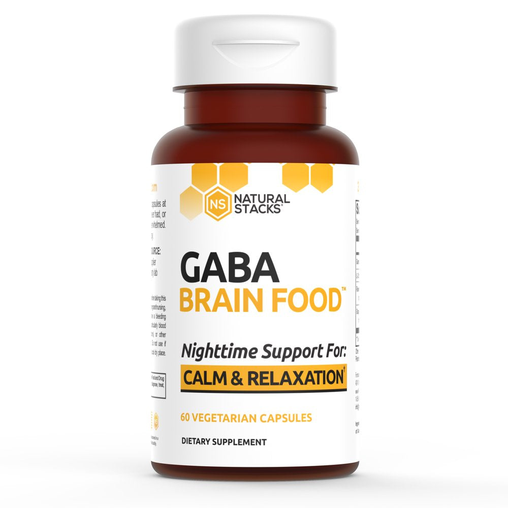 Natural Stacks Gamma-Aminobutyric Acid GABA Supplement 60 Ct. - Deep Relaxation and Calm - Night Time Sleep Aid - Brain Food Formula Promotes GABA (Gamma-Aminobutyric Acid)