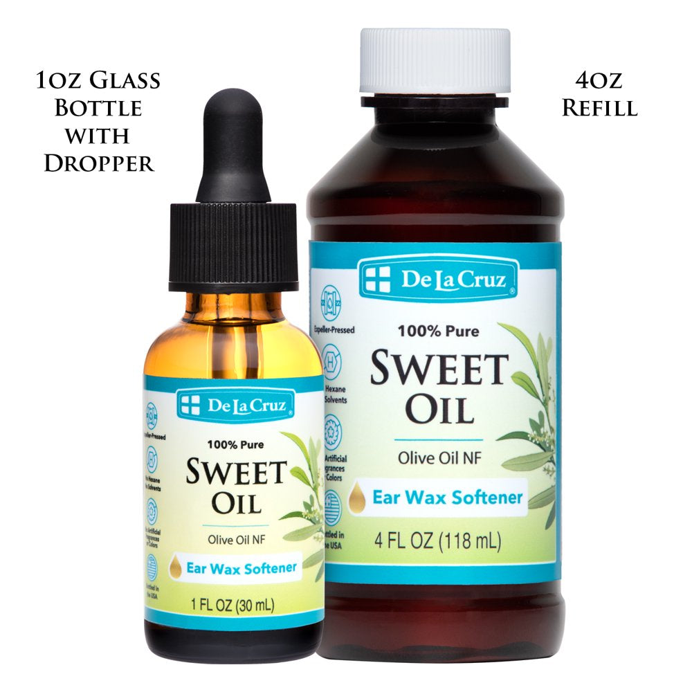 De La Cruz Pure Sweet Oil Ear Wax Softener Ear Drops for Clogged Ears, 1 Fl Oz