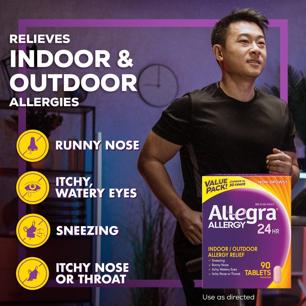 Allegra Adult 24 Hour Non-Drowsy Antihistamine Allergy Relief Medicine 180Mg Tablets 90Ct