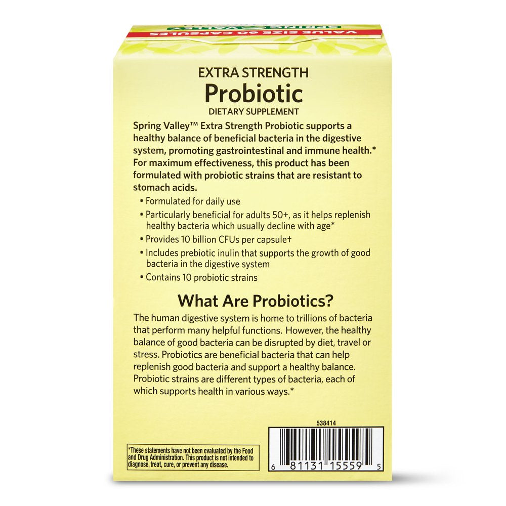 Spring Valley Extra Strength Probiotic Vegetable Capsules, 60 Count