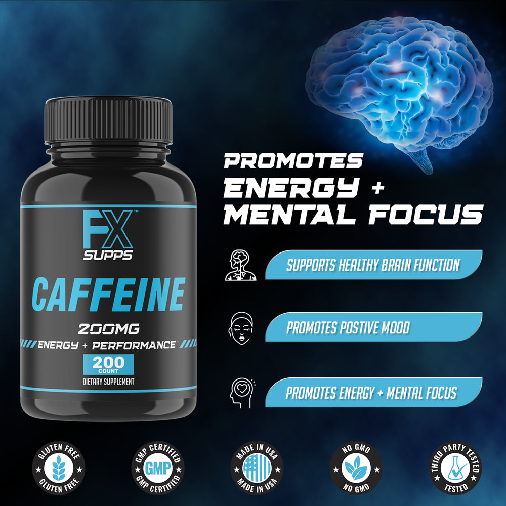 FX Supps Caffeine Pills for Energy, Focus, and Mental Clarity, 200Mg per Serving, 200 Capsules