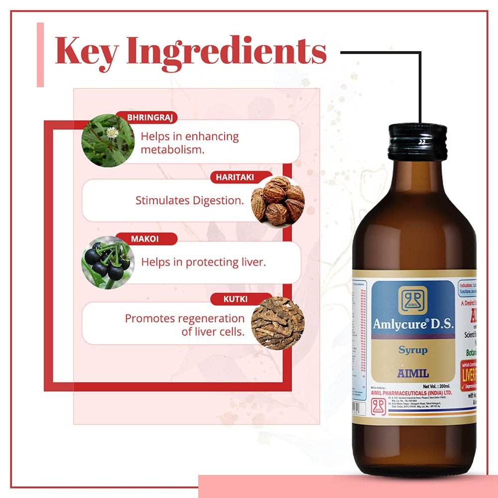 Aimil Amlycure D.S. Syrup for Liver Health - Natural Liver Herbal Tonic | Improves Cell Function and Increases Immunity| 200 Ml