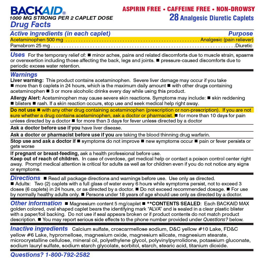 Backaid Max Maximum Strength Pain Relief Caplets, 28 CT