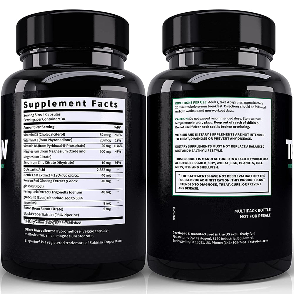 Testogen Testosterone Booster - Muscle, Energy, Performance - Maximum Strength Formula for Men