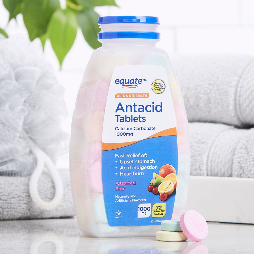 Equate Ultra Strength Antacid Chewable Fruit Tablets, over the Counter, 1000 Mg, 72 Ct
