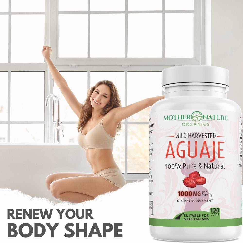 Aguaje 1000Mg Capsules - Pure Aguaje Fruit Extract Powder for Natural Curves, Gluteosy Senos Enlargement | Women'S Health and Enhance Feminine Shape Naturally | 120 Vegan Capsules