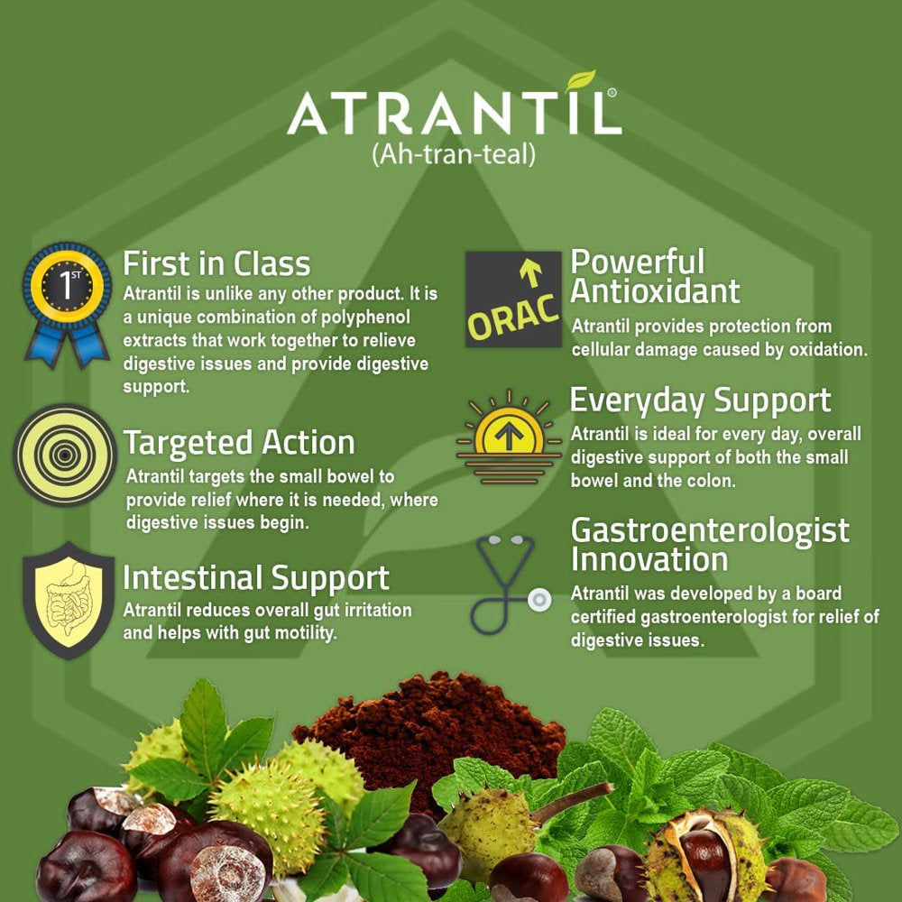Atrantil 90 Capsules-Antioxidant Packed Polyphenol for Bloating and Gas Relief, Abdominal Discomfort, Constipation, Diarrhea, Postbiotic, Change in Bowel Habits and Everyday Digestive Health
