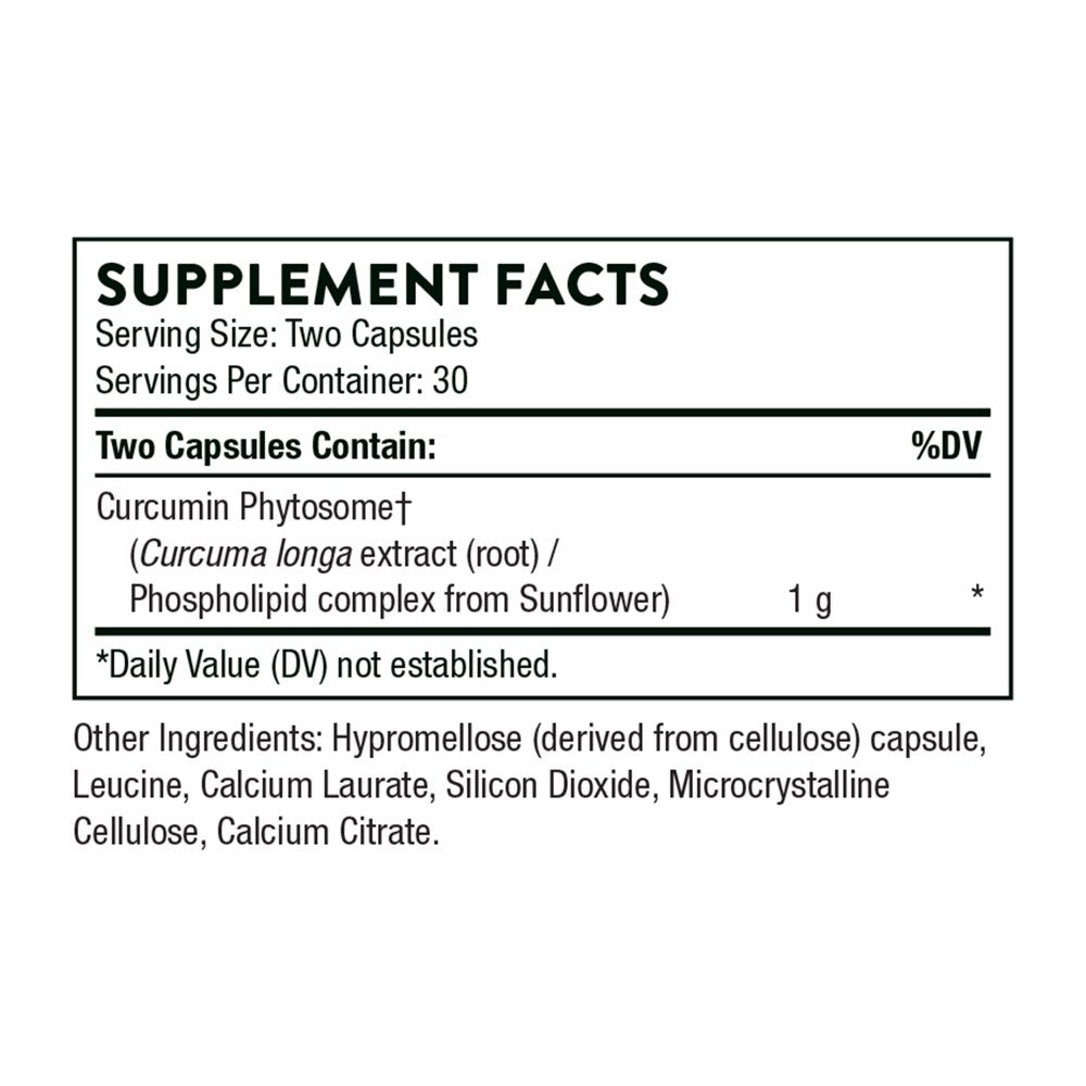 Thorne Curcumin Phytosome 1000 Mg (Meriva), Clinically Studied, High Absorption, Supports Healthy Inflammatory Response in Joints, Muscles, GI Tract, Liver, and Brain, 60 Capsules, 30 Servings