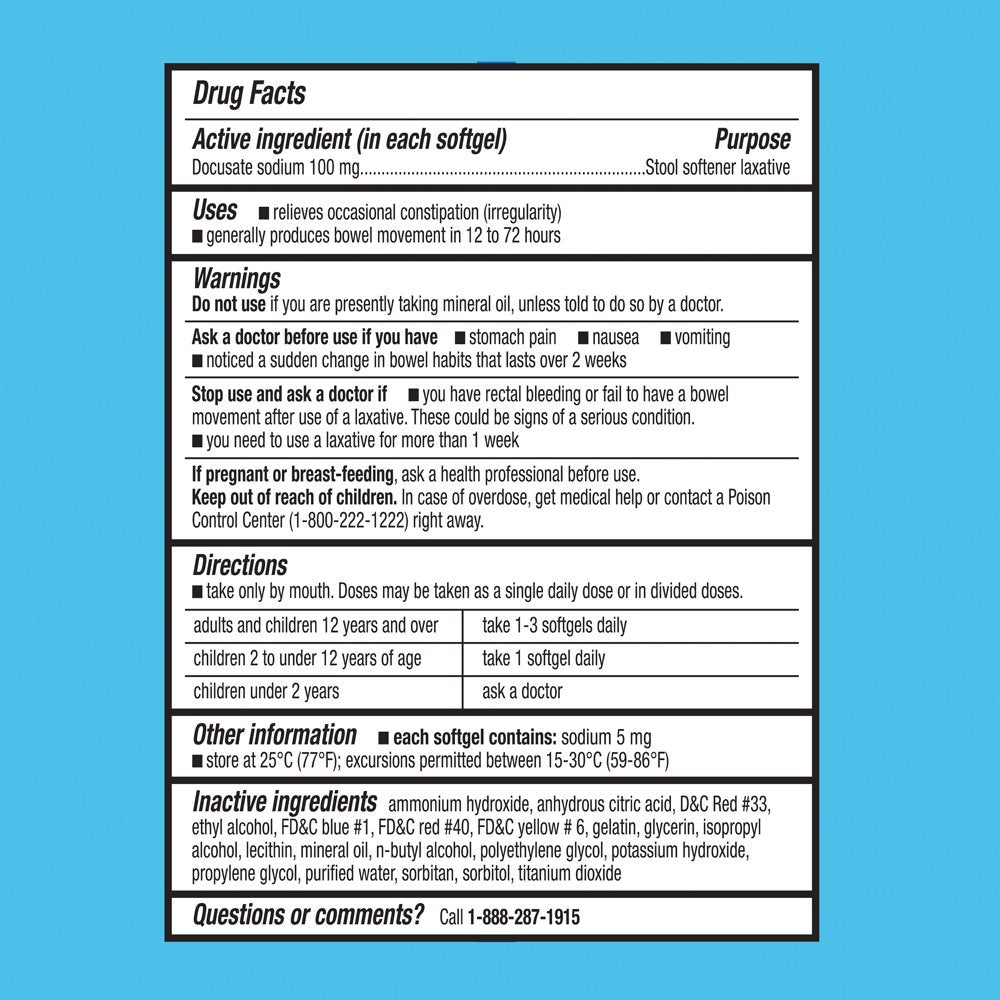Equate Stool Softener Laxative Softgels for Constipation, 100 Mg, 400 Count