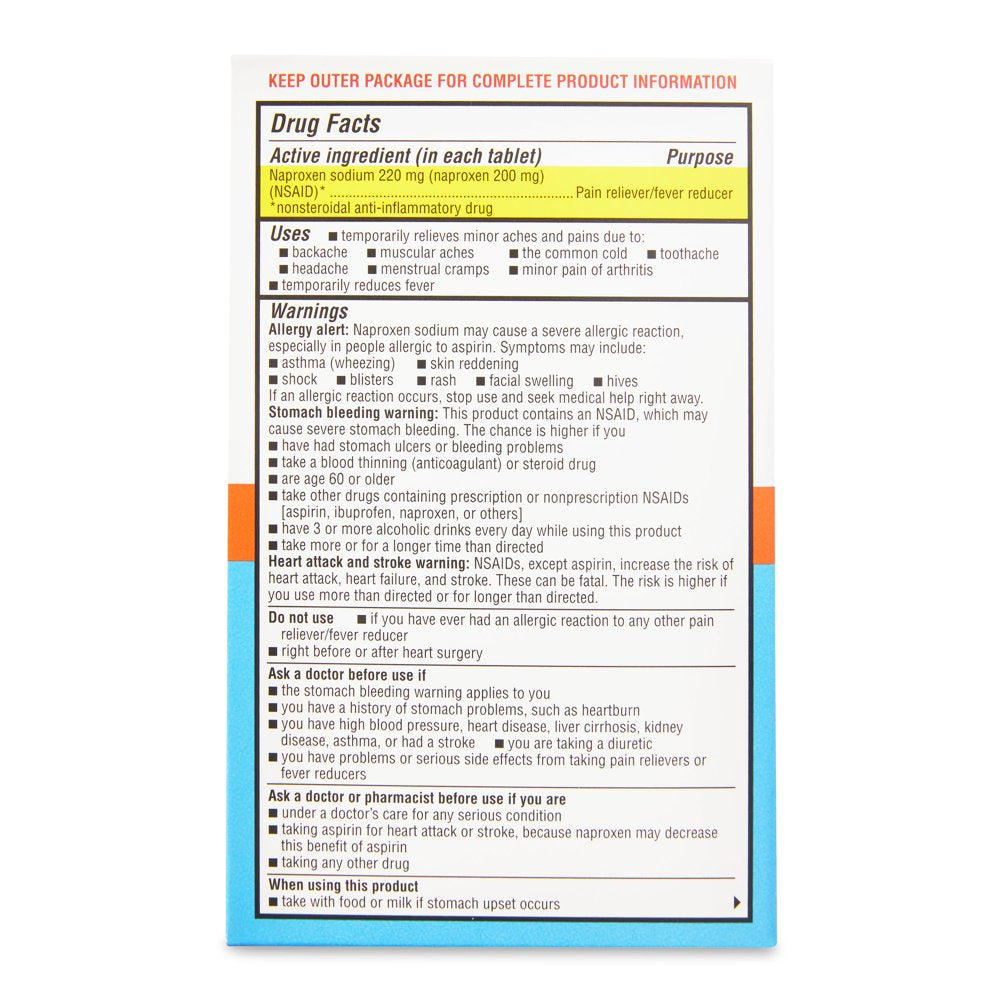 Equate All Day Back & Muscle Pain Relief Naproxen Sodium Tablets, 220Mg, 200 Count