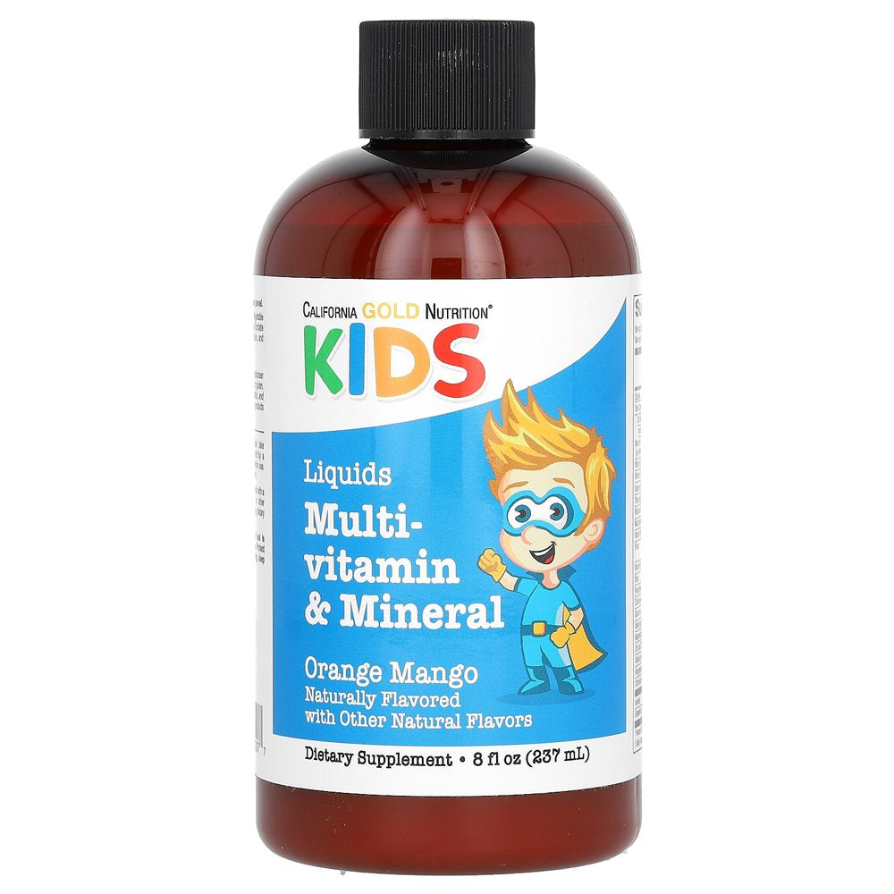 California Gold Nutrition Liquid Multi-Vitamin & Mineral for Children, No Alcohol, Natural Orange Mango Flavor, 8 Fl Oz (237 Ml)