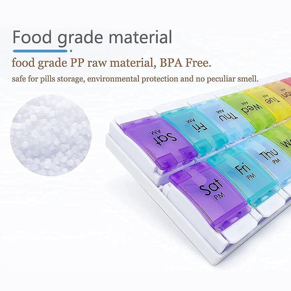 AM/PM Weekly 7 Day Pill Organizer Large Daily Pill Cases Box with Easy Push Button Design for Pills Vitamin Fish Oil Supplements Organizers,Colorful