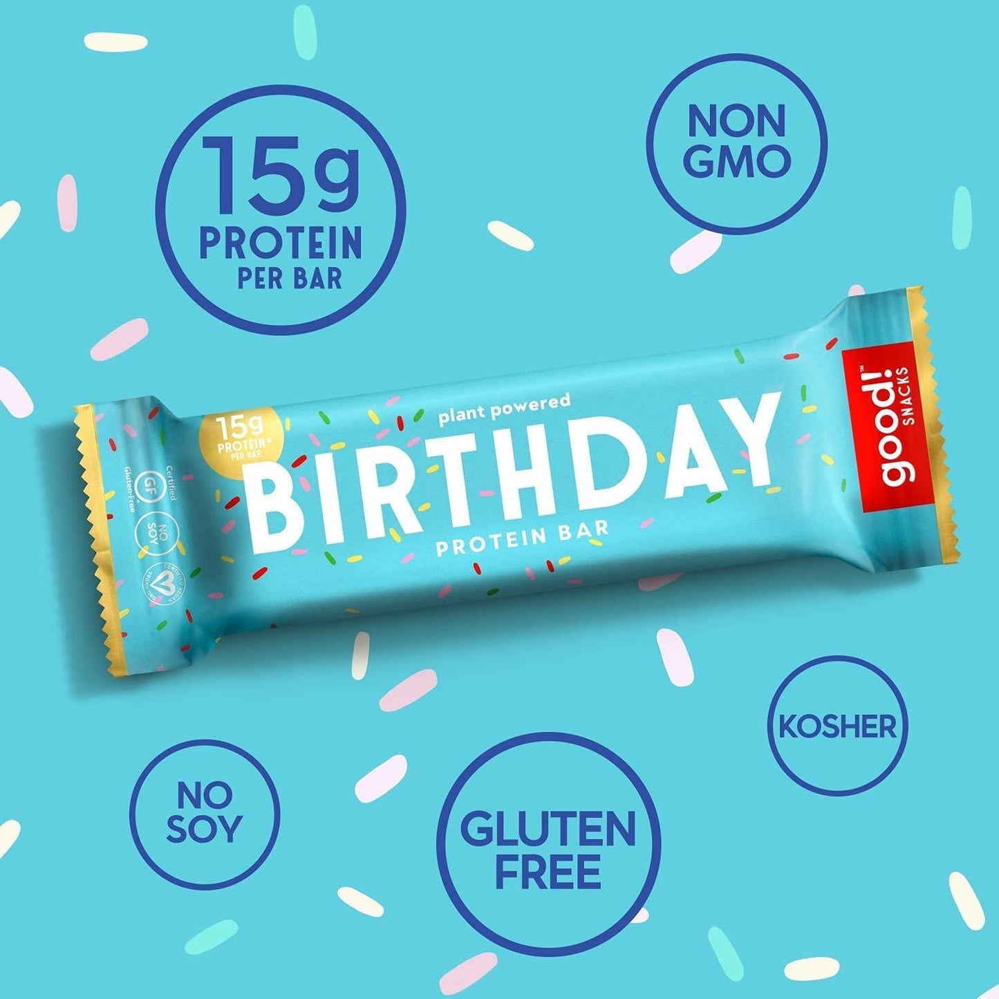 good! Snacks Vegan Protein Bars Bundle, Blueberry and Birthday Cake (24 Bars) Gluten-Free, Plant Based, Low Sugar, High Protein Meal Replacement, Healthy Snacks for Energy, 15g Protein