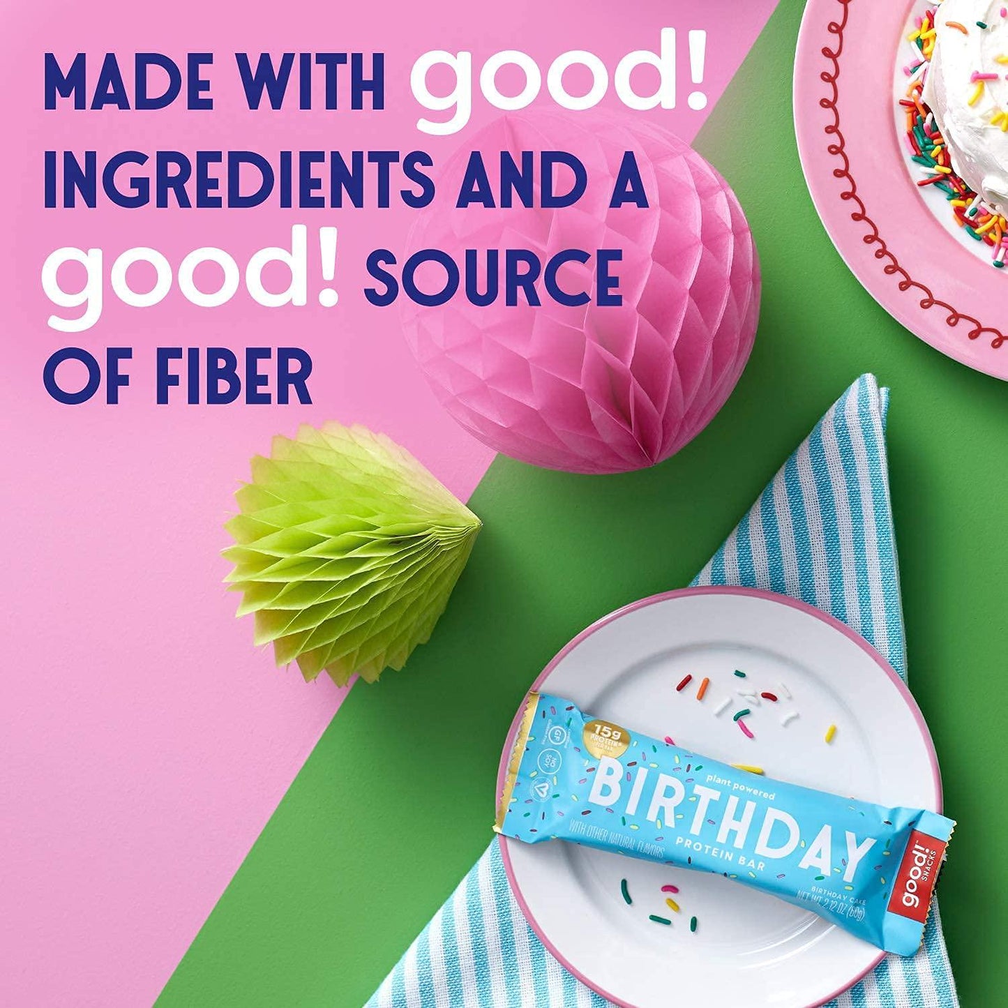 good! Snacks Vegan Protein Bars Bundle, Blueberry and Birthday Cake (24 Bars) Gluten-Free, Plant Based, Low Sugar, High Protein Meal Replacement, Healthy Snacks for Energy, 15g Protein