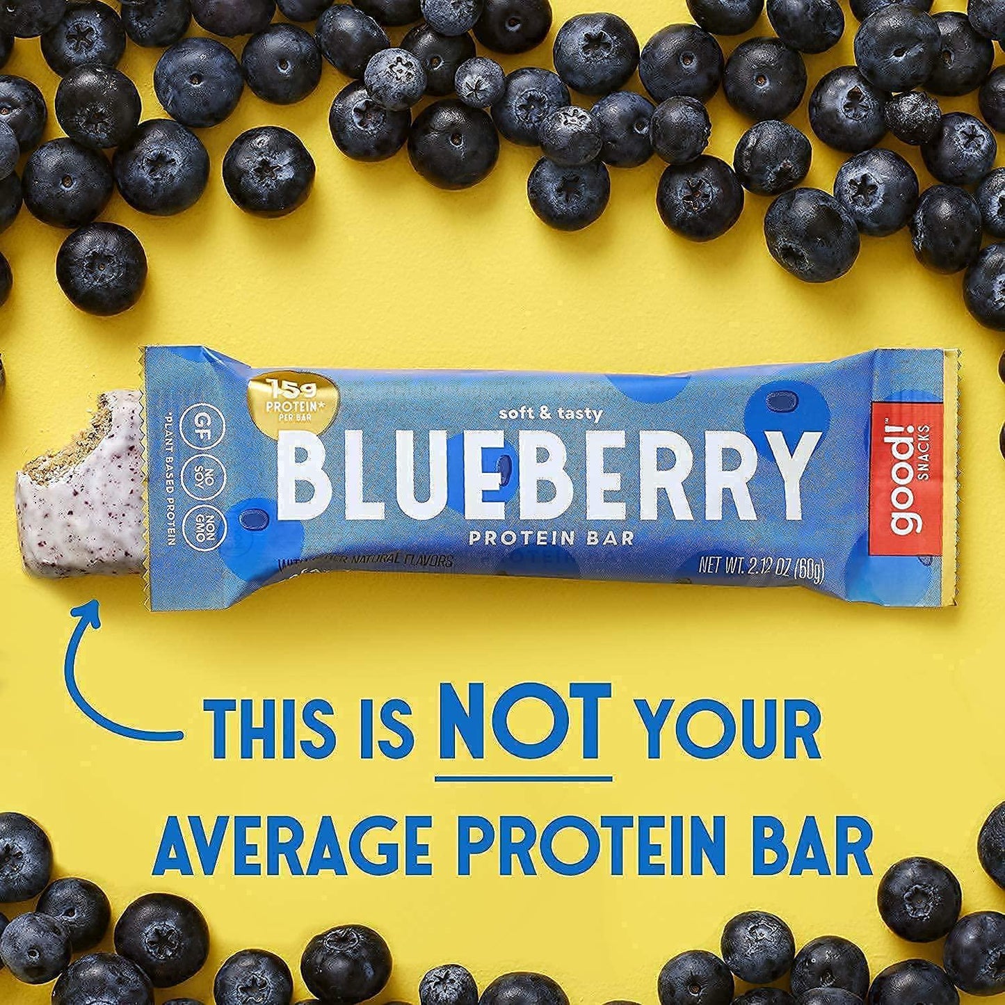 good! Snacks Vegan Protein Bars Bundle, Lemon and Blueberry (24 Bars) Gluten-Free, Plant Based, Low Sugar, High Protein Meal Replacement, Healthy Snacks for Energy, 15g Protein