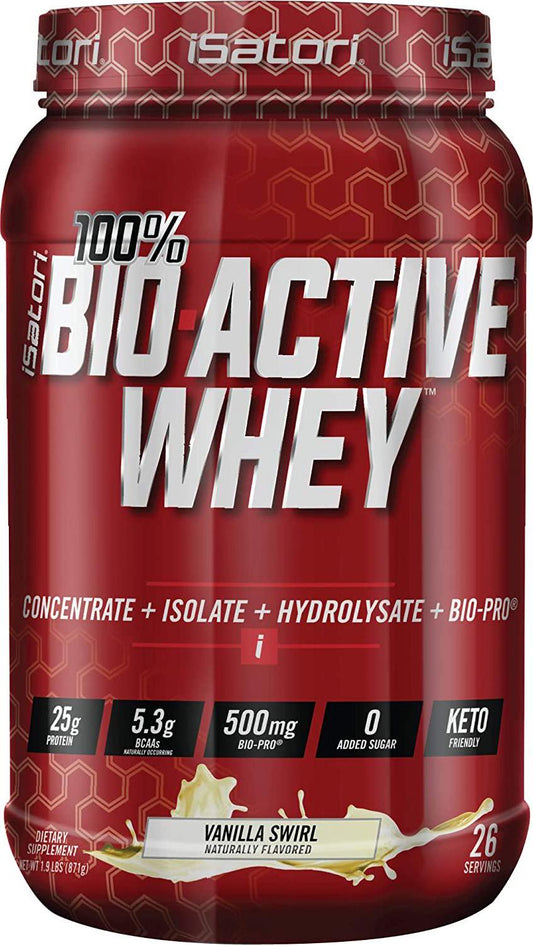 iSatori 100% Bio-Active Whey Protein Powder, Concentrate, Isolate and Hydrolysate - Bio-Gro, Bio Active Peptides, and BCAAs for Recovery 25G of Protein per Serving - Vanilla Swirl (26 Servings)