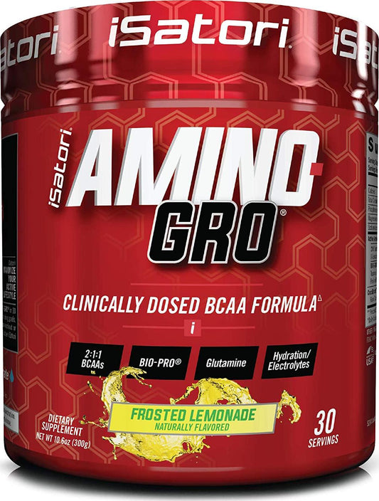 iSatori Amino-GRO BCAA Powder - Branched Chain Amino Acid Formula with Glutamine and Bio-GRO Bio-Active Peptides - Essential Amino Energy for Women and Men - Frosted Lemonade (30 Servings)