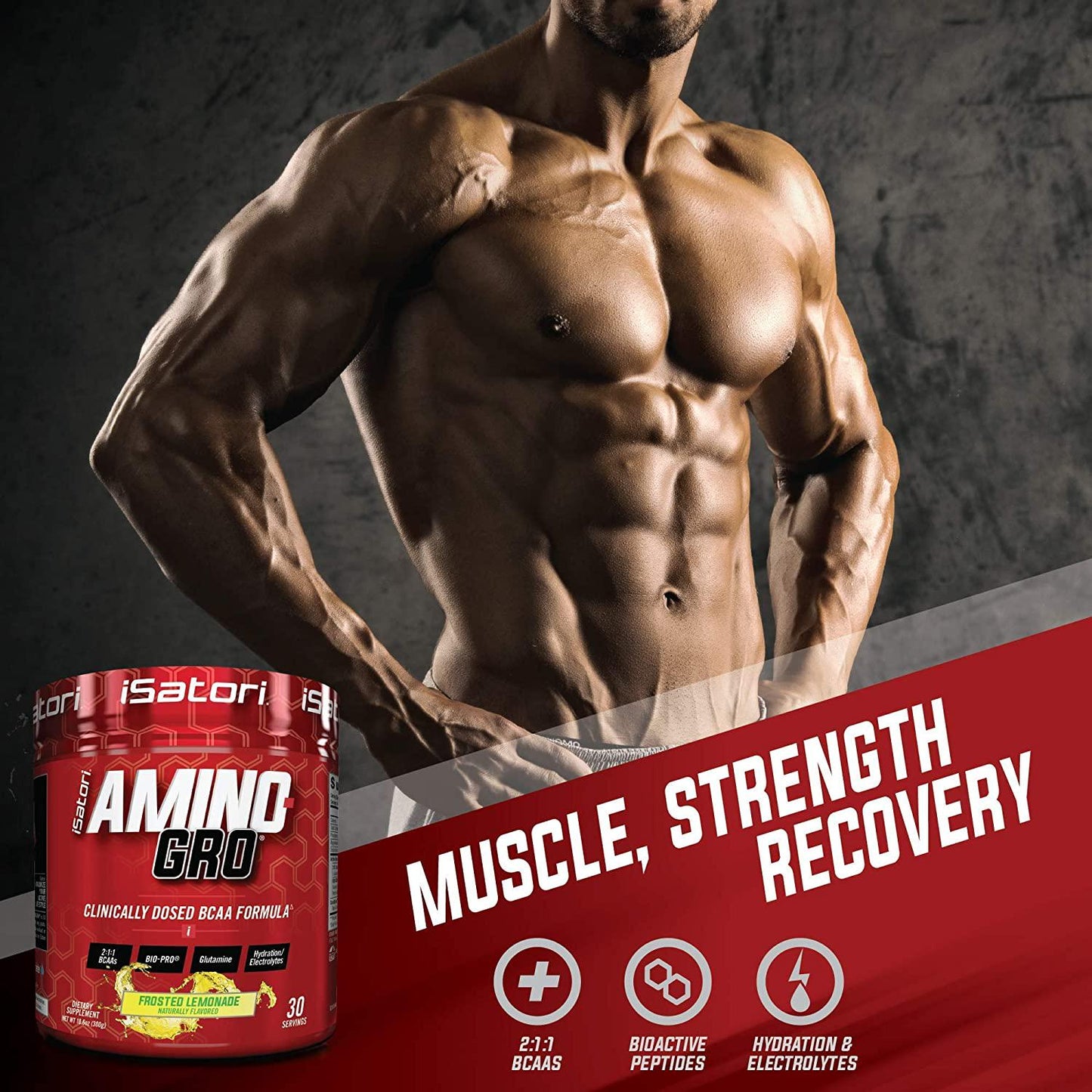 iSatori Amino-GRO BCAA Powder - Branched Chain Amino Acid Formula with Glutamine and Bio-GRO Bio-Active Peptides - Essential Amino Energy for Women and Men - Frosted Lemonade (30 Servings)