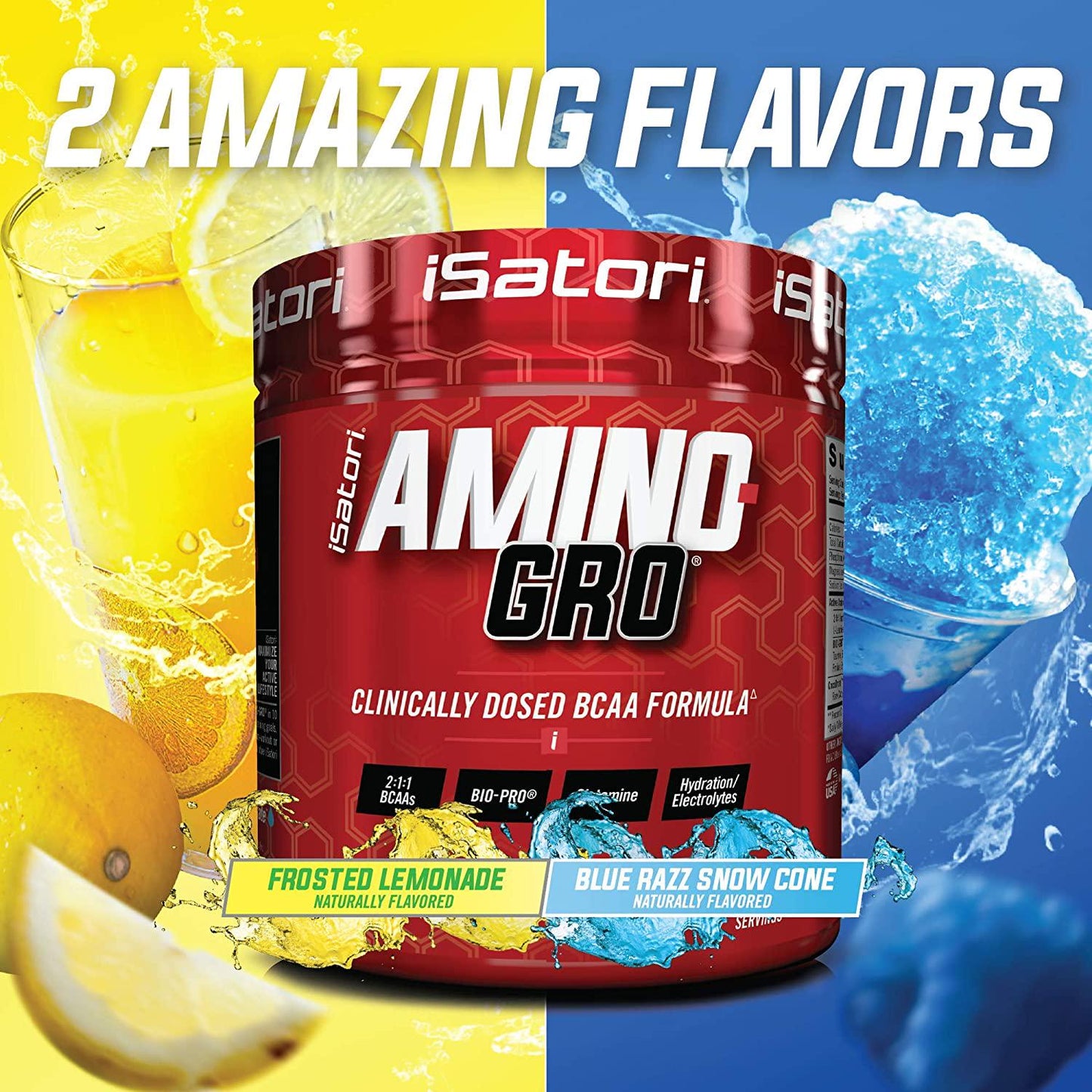 iSatori Amino-GRO BCAA Powder - Branched Chain Amino Acid Formula with Glutamine and Bio-GRO Bio-Active Peptides - Essential Amino Energy for Women and Men - Frosted Lemonade (30 Servings)
