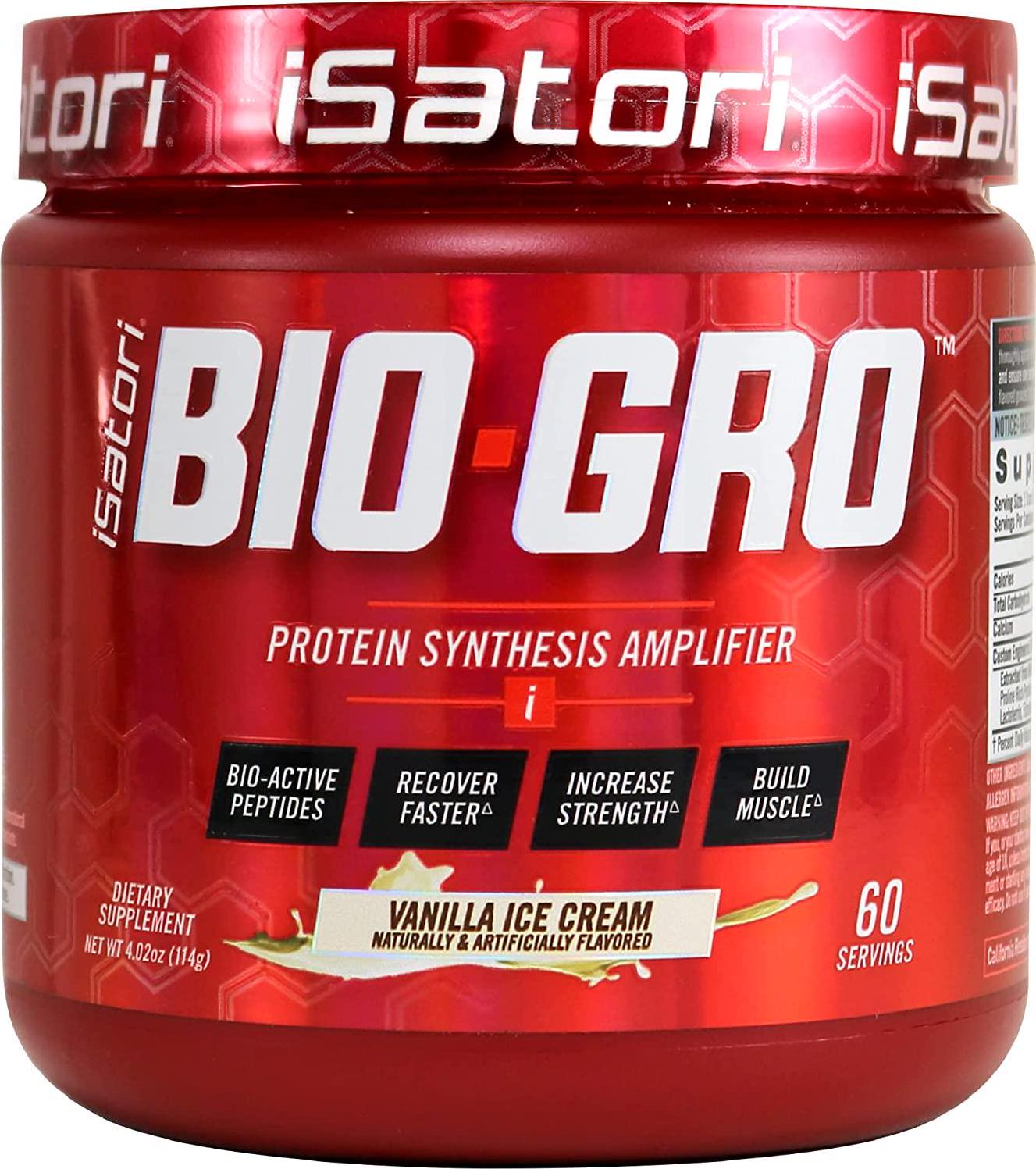 iSatori Bio-GRO Protein Synthesis Amplifier - Build Lean Muscle, Speed Recovery and Increase Strength - Bio-Active Proline-Rich Peptides - Dietary Supplement - Vanilla Ice Cream - 60 Servings