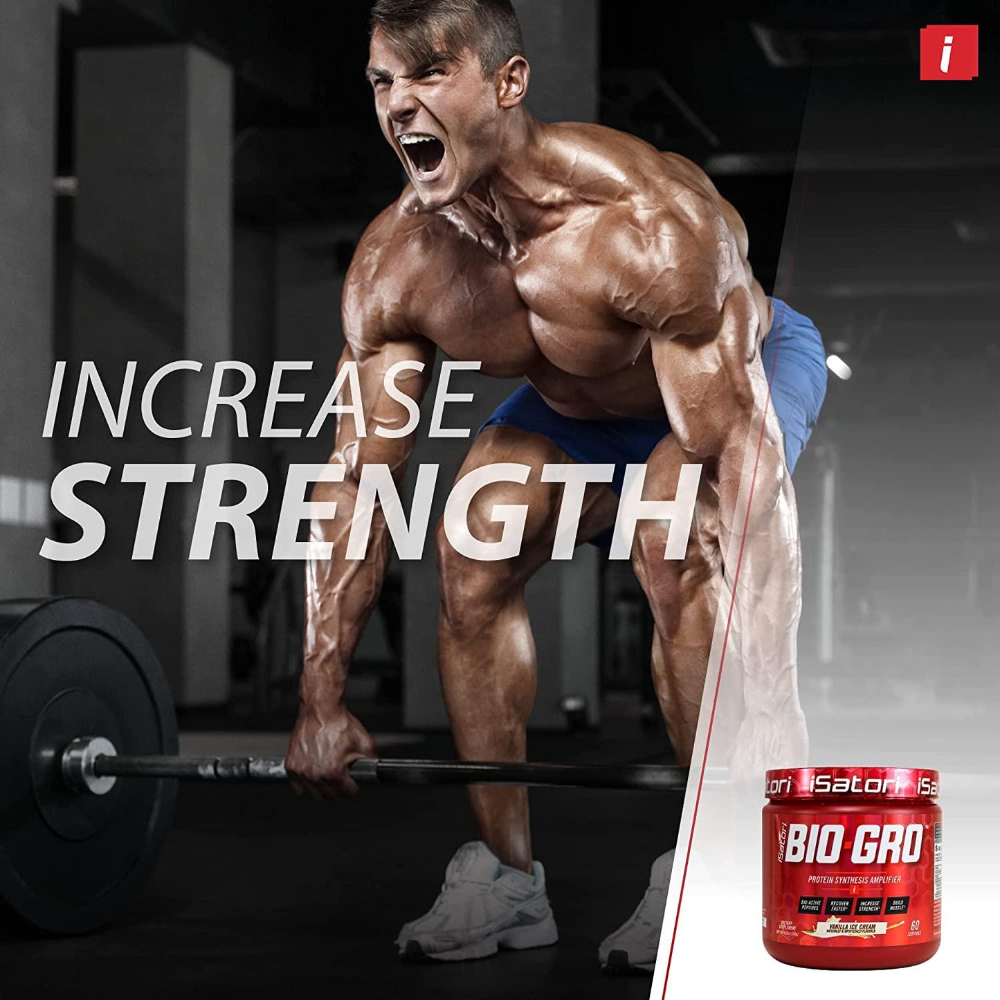 iSatori Bio-GRO Protein Synthesis Amplifier - Build Lean Muscle, Speed Recovery and Increase Strength - Bio-Active Proline-Rich Peptides - Dietary Supplement - Vanilla Ice Cream - 60 Servings