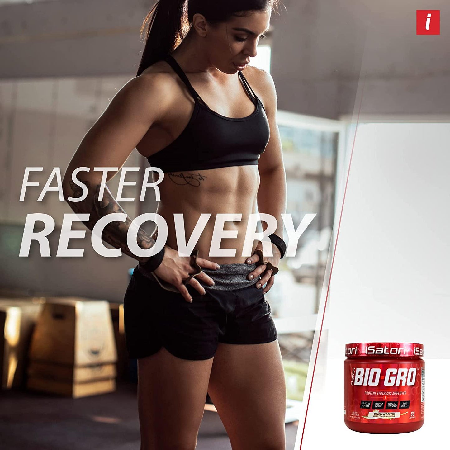 iSatori Bio-GRO Protein Synthesis Amplifier - Build Lean Muscle, Speed Recovery and Increase Strength - Bio-Active Proline-Rich Peptides - Dietary Supplement - Vanilla Ice Cream - 60 Servings