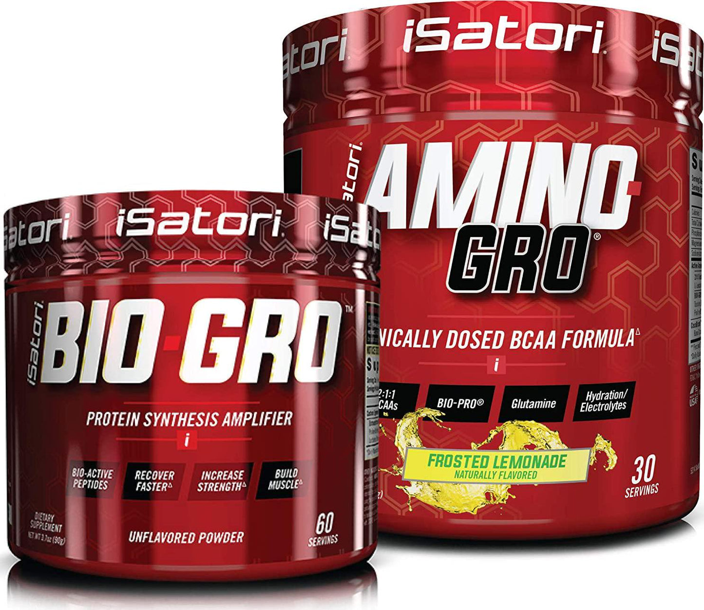 iSatori Bio-GRO Protein Synthesis Amplifier - Unflavored (60 Servings) and iSatori Amino-GRO BCAA Powder - Frosted Lemonade (30 Servings)