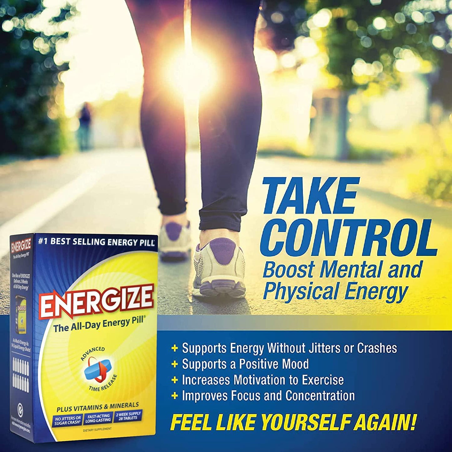 iSatori Energize Caffeine Pills - Fast Acting Energy Pill - Healthy Focus Brain Supplement - Improved Alertness and Clarity - All Day Energy, No Jitters, No Crash - 28 Time Released Tablets