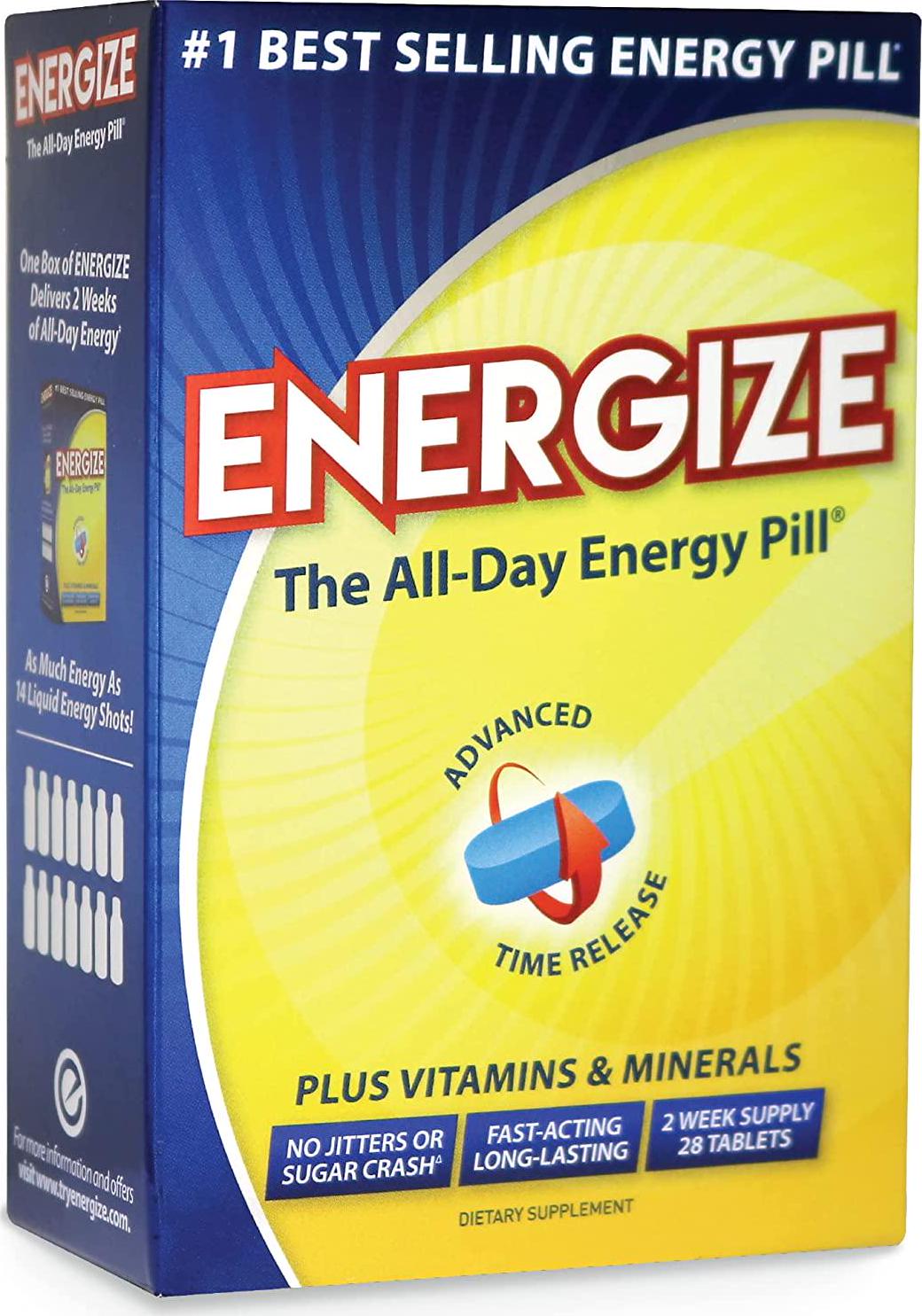 iSatori Energize Caffeine Pills - Fast Acting Energy Pill - Healthy Focus Brain Supplement - Improved Alertness and Clarity - All Day Energy, No Jitters, No Crash - 28 Time Released Tablets